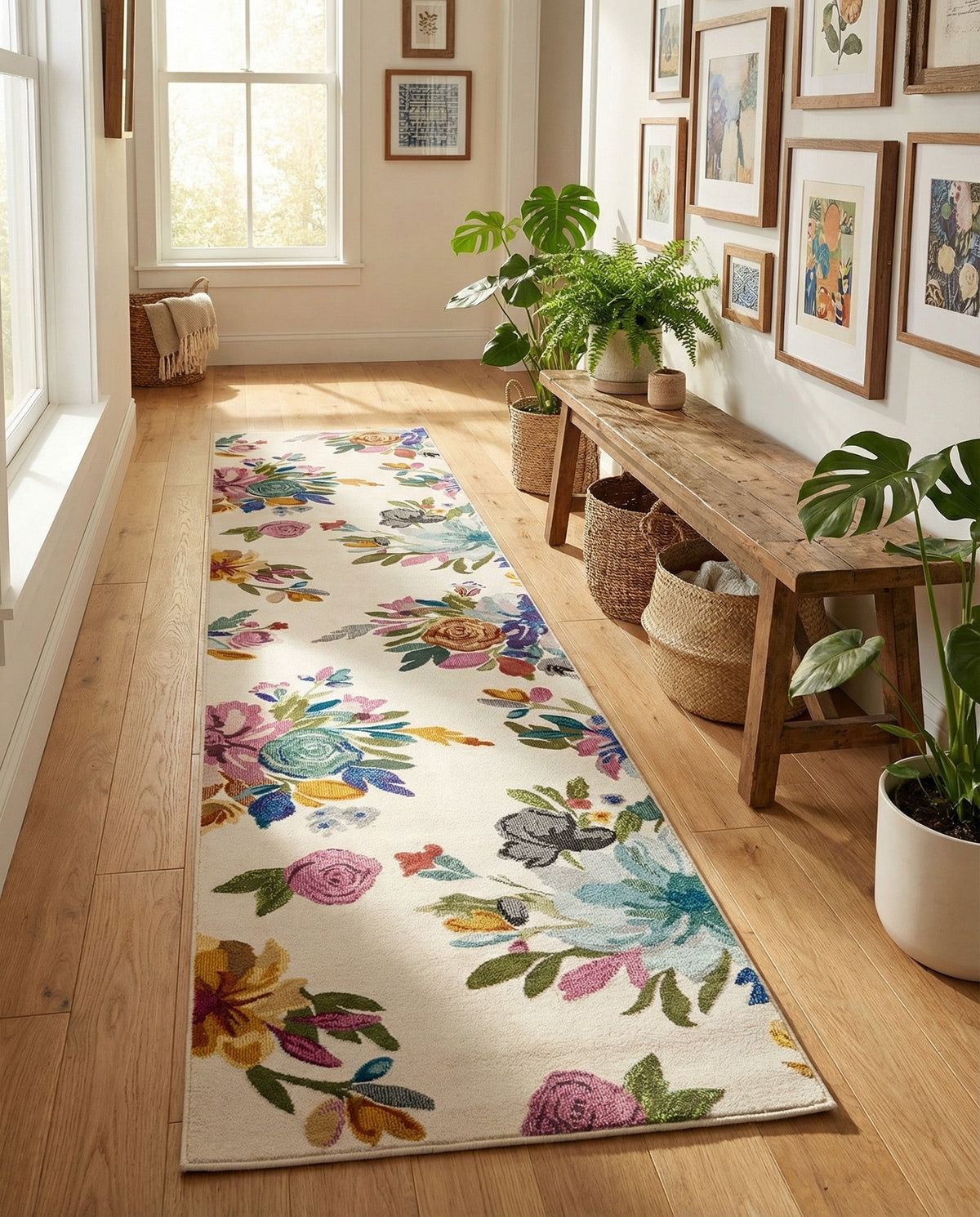 Meadow Breeze Collection Area Rug - Wildflower Runner Ivory  lifestyle 144