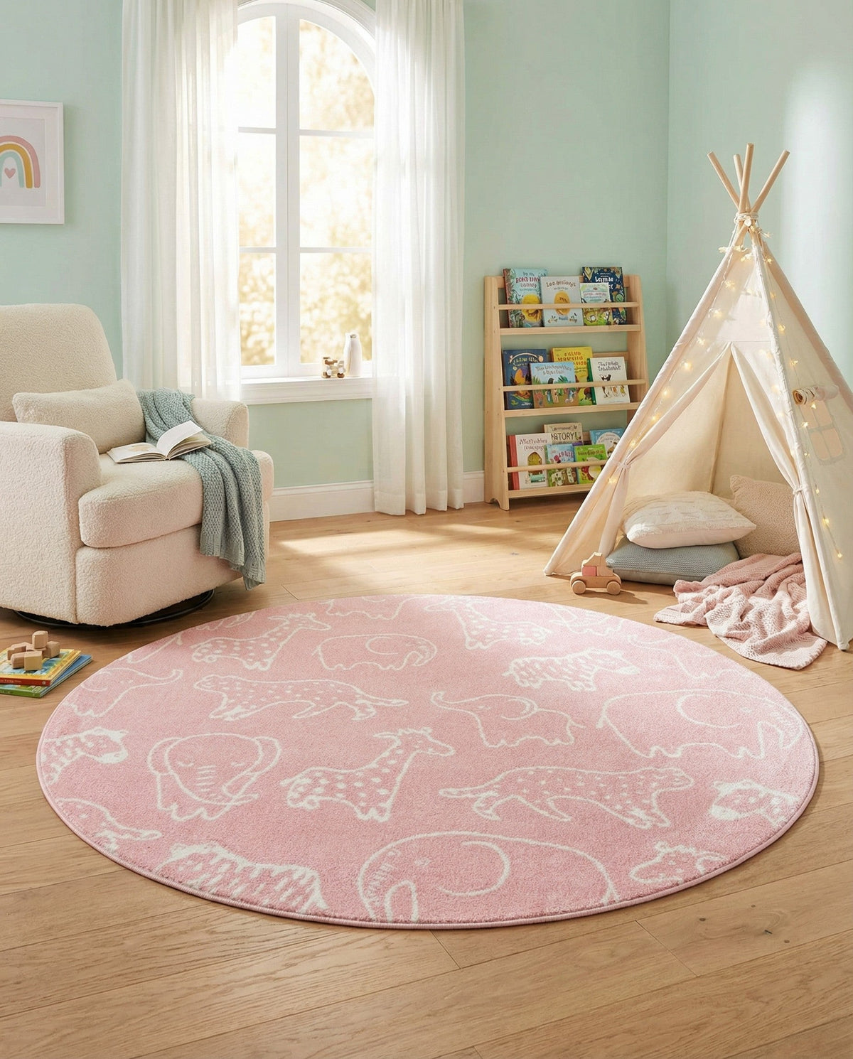 Wonder Tykes Collection Area Rug -  Spectrum Round Pink  lifestyle 158
