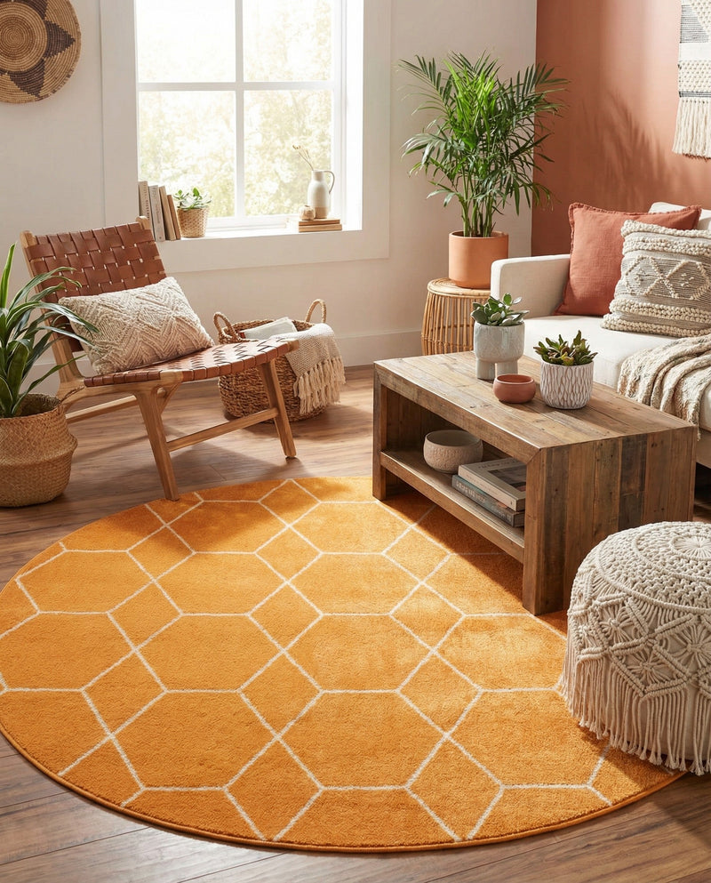 Trellis Mosaic Collection Area Rug - Arborville (Orange) Round Orange  lifestyle 46