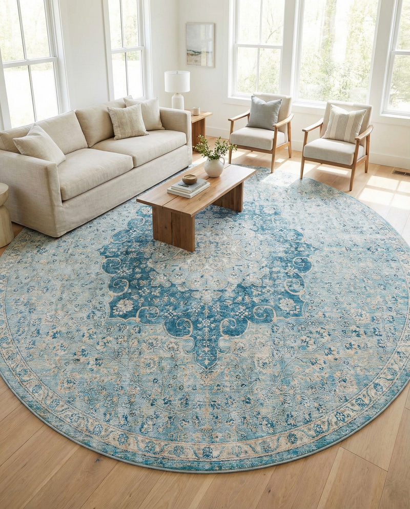 Coastal Haven Collection Area Rug - Seabreeze (Navy Blue) Round Navy Blue  lifestyle 59
