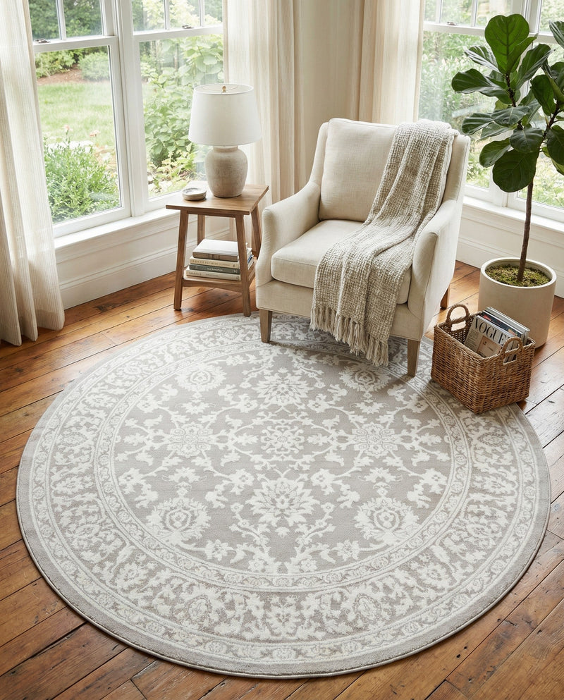 Savannah Elegance Collection Area Rug - Augusta (Light Gray) Round Light Gray  lifestyle 46