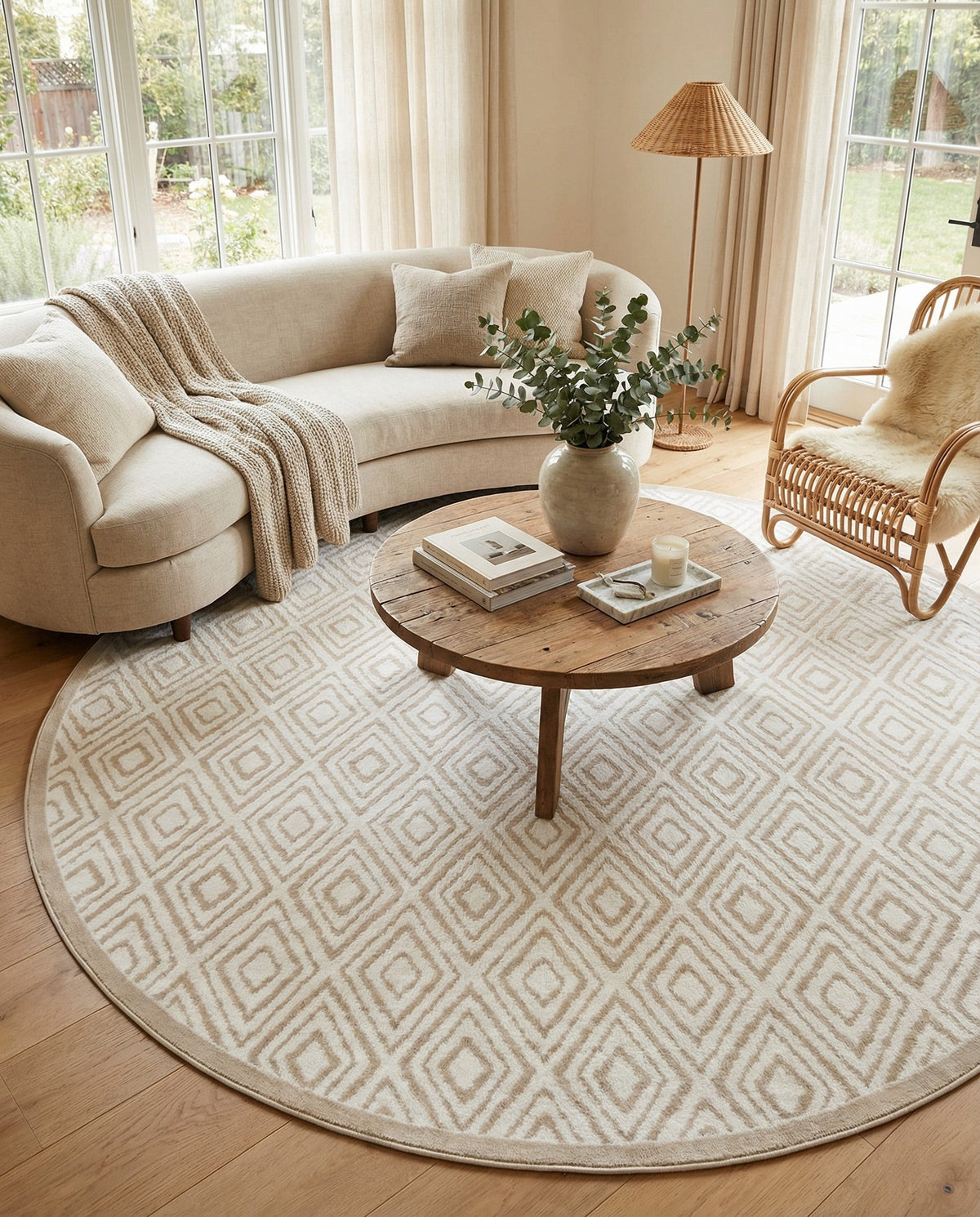 Sanctuary Retreat Collection Area Rug -  Oasis Round Snow White  lifestyle 53