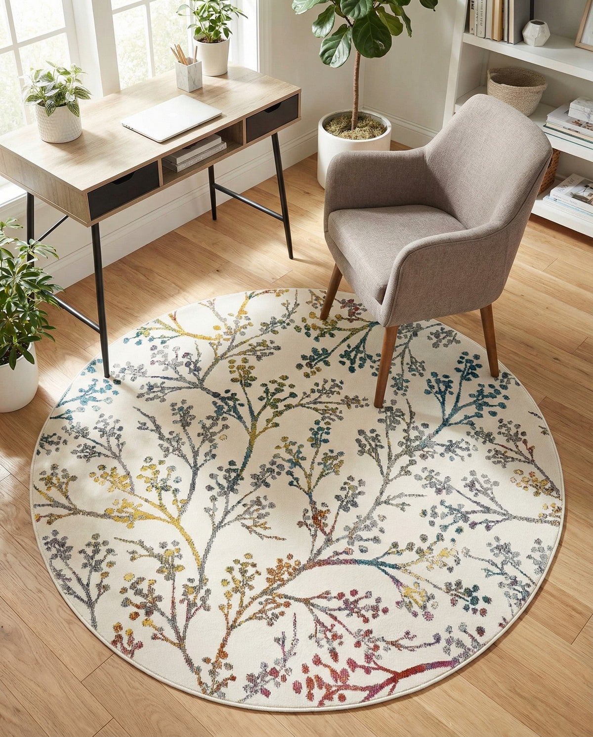 Meadow Breeze Collection Area Rug -  Sunbeam Round Ivory  lifestyle 185