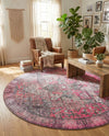 Heritage Elegance Collection Area Rug -  Windsor (Pink) Round Pink  lifestyle 49