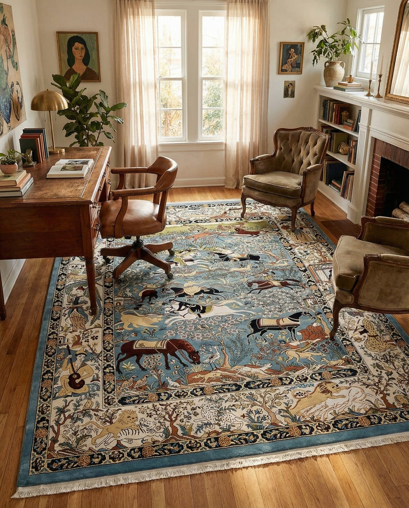 Persian Elegance Collection Area Rug -  Tabriz Rectangle Blue  lifestyle 9