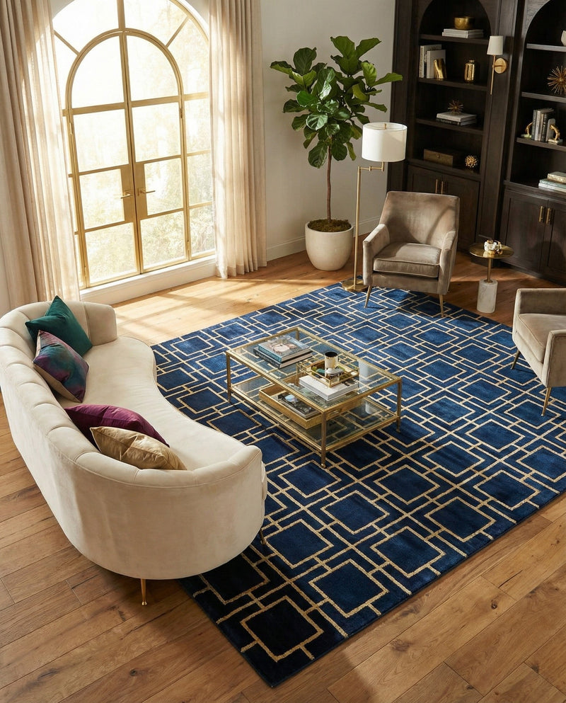Hollywood Luxe Collection Area Rug -  Beverly (Navy Blue Gold) Rectangle Navy Blue Gold  lifestyle 6