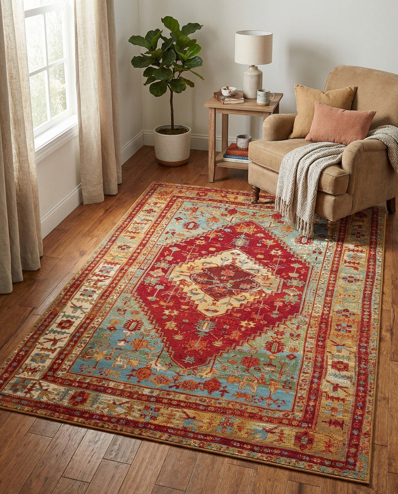 Patio Heritage Collection Area Rug -  Arbor Rectangle Red Green Blue  lifestyle 8