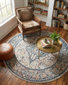 Seville Stripes Collection Area Rug - Cadiz (Blue) Round Blue  lifestyle 61