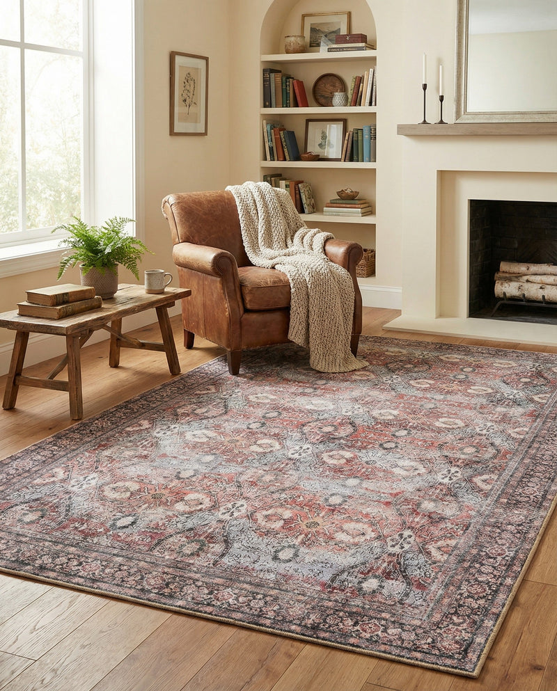 Heritage Elegance Collection Area Rug -  Hampton Rectangle Antique Red  lifestyle 15
