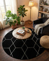 Trellis Mosaic Collection Area Rug - Arborville (Black) Round Black  lifestyle 44
