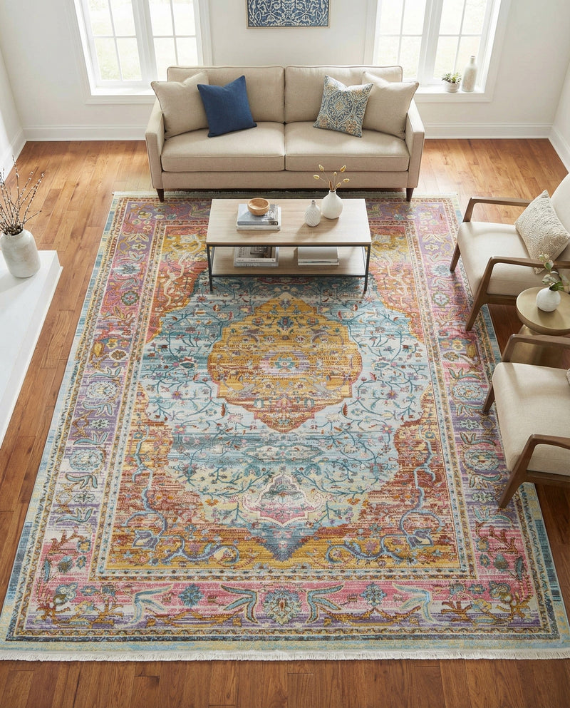 Caribbean Breeze Collection Area Rug -  Vieques Rectangle Light Blue  lifestyle 8