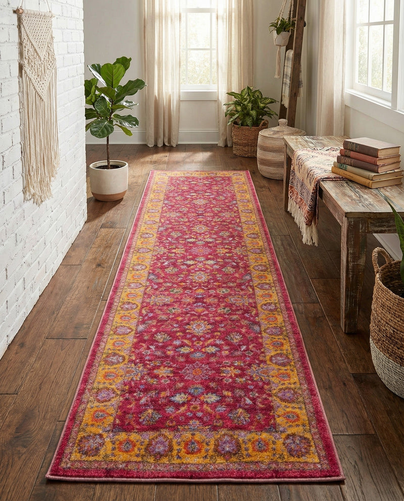 Casablanca Tapestry Collection Area Rug -  Marrakech (Berry Pink) Runner Berry Pink  lifestyle 30