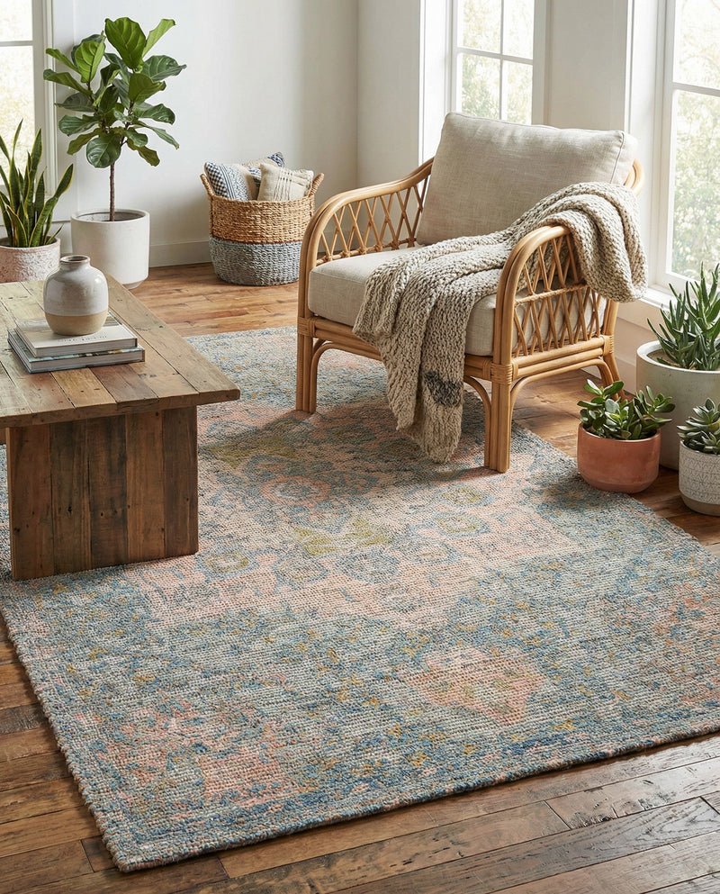 Savannah Threads Collection Area Rug -  Gobi Rectangle Blue and Peach  lifestyle 14