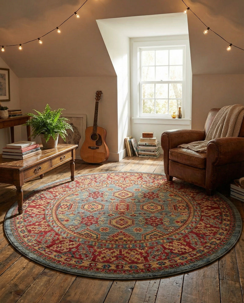 Persian Elegance Collection Area Rug -  Nain Round Light Blue  lifestyle 57