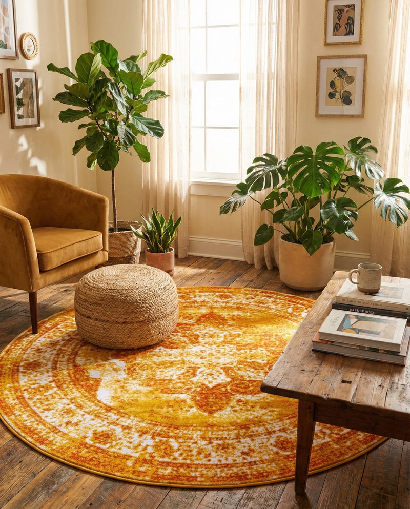 Riviera Elegance Collection Area Rug -  Menton (Orange) Round Orange  lifestyle 56