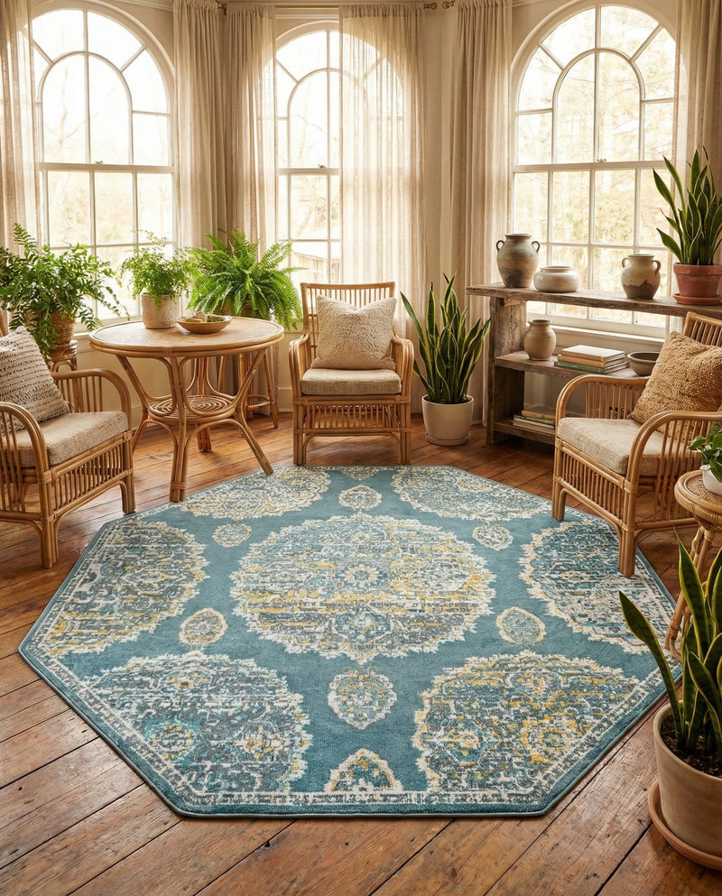 Arcadia Rugs Collection Area Rug -  Atlantis (Gray and Blue) Octagon Gray and Blue  lifestyle 74