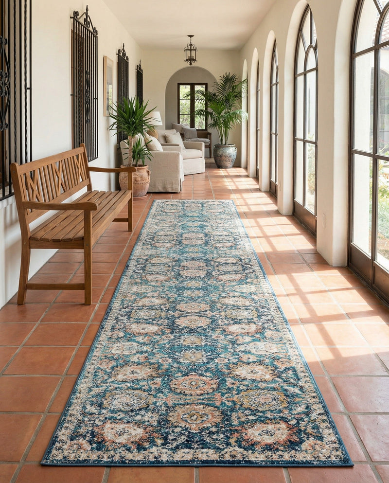 Seville Stripes Collection Area Rug -  Cordoba (Blue) Runner Blue  lifestyle 77