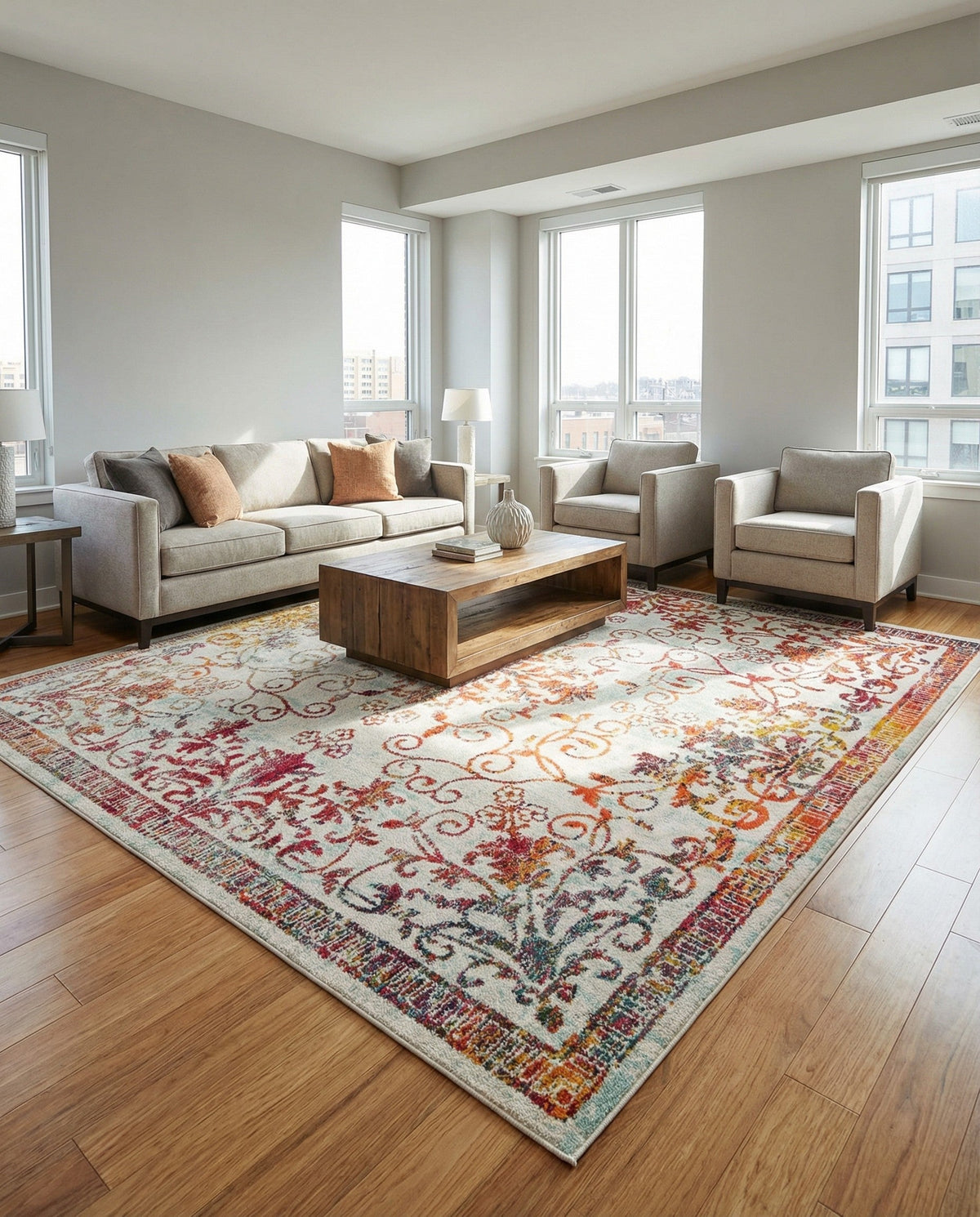 Brighton Terrace Collection Area Rug -  Saltdean Square Ivory  lifestyle 120