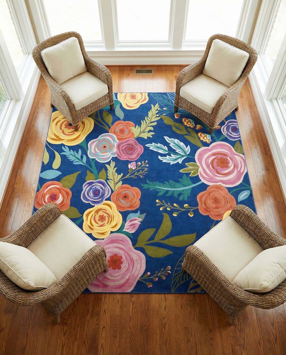 Meadow Breeze Collection Area Rug -  Petal Square Blue  lifestyle 79