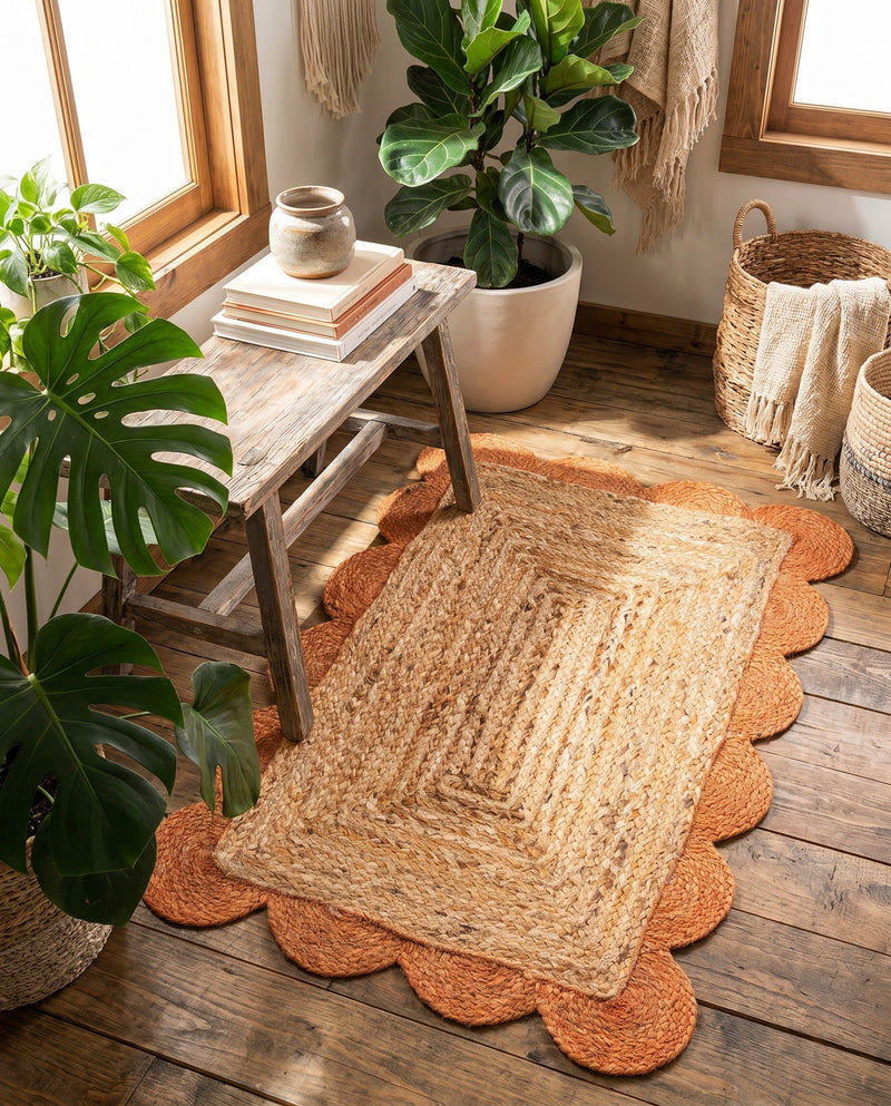 Serenity Braided Jute Collection Area Rug - Seaside Rectangle Natural and Terracotta  lifestyle 30