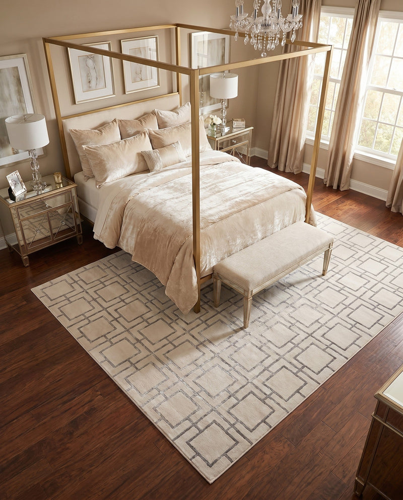 Hollywood Luxe Collection Area Rug -  Beverly (White Silver) Rectangle White Silver  lifestyle 5