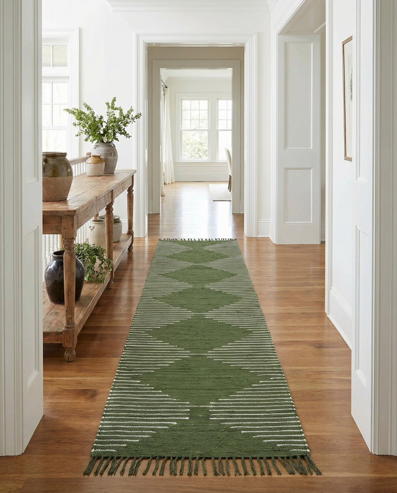 Thar Cotton Collection Area Rug - Jaisalmer (Green) Runner Green  lifestyle 65