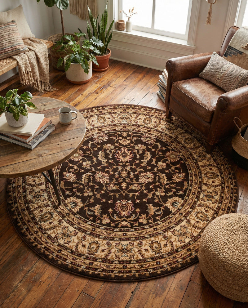 Jaipur Elegance Collection Area Rug -  Nahargarh (Brown) Round Brown  lifestyle 80
