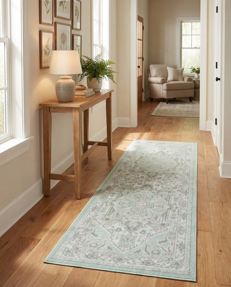 Savannah Series Collection Area Rug - Charleston (Mint) Runner Mint  lifestyle 62
