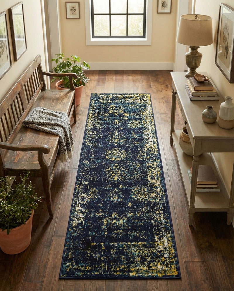Riviera Elegance Collection Area Rug - Antibes (Navy Blue) Runner Navy Blue  lifestyle 71