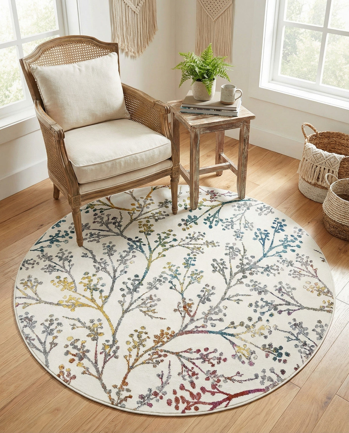 Meadow Breeze Collection Area Rug -  Sunbeam Round Ivory  lifestyle 186