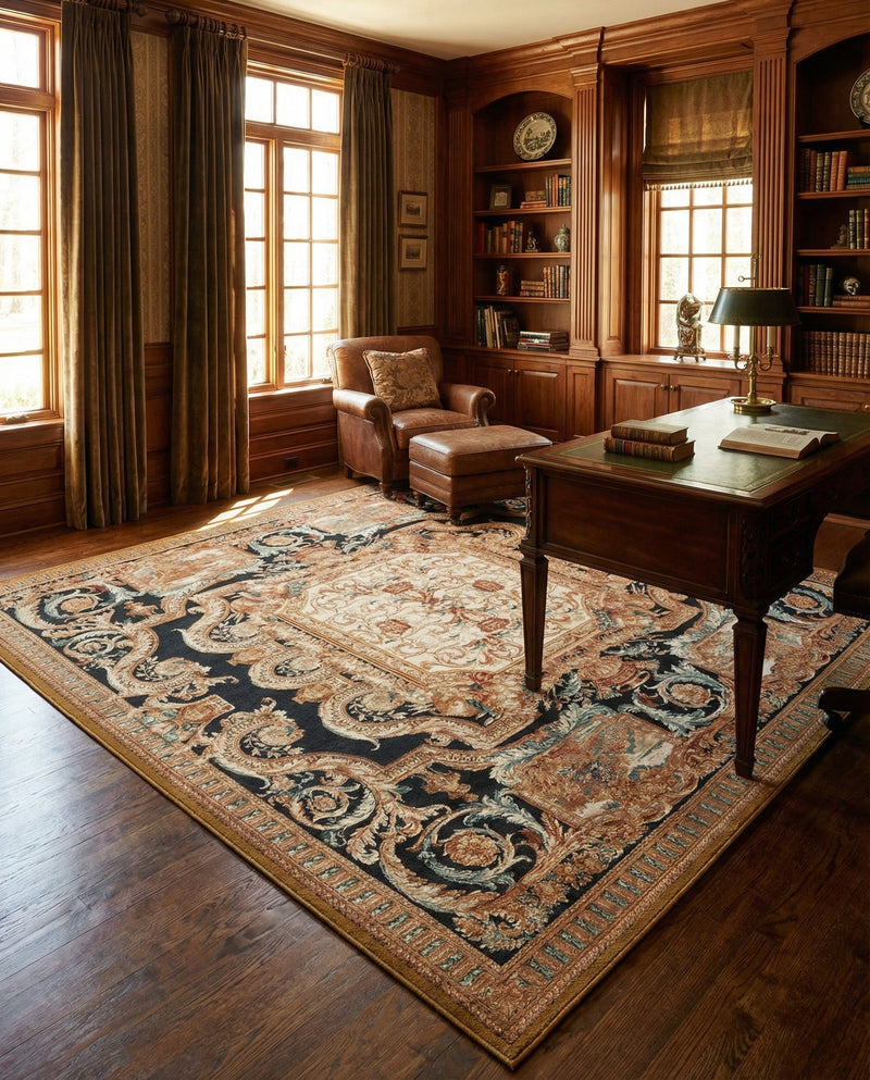 Patio Heritage Collection Area Rug - Veranda Square Black Gold Brown  lifestyle 66