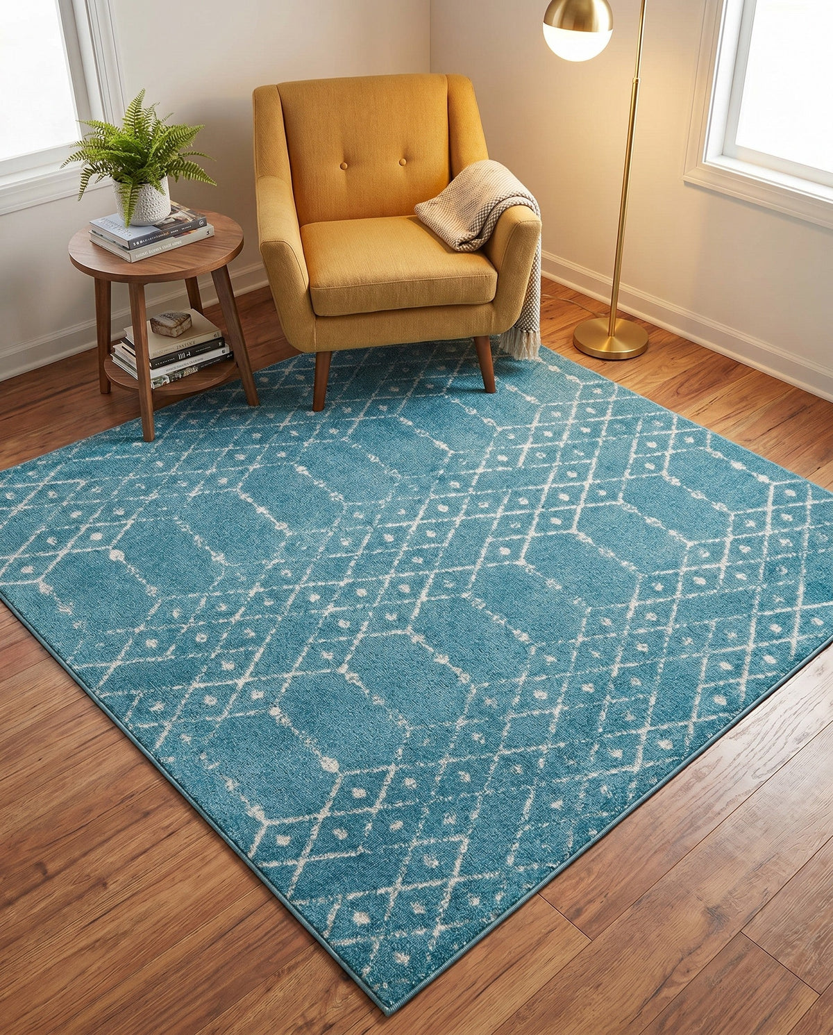 Marrakesh Lattice Collection Area Rug - Casablanca (Teal blue) Square Teal blue  lifestyle 84