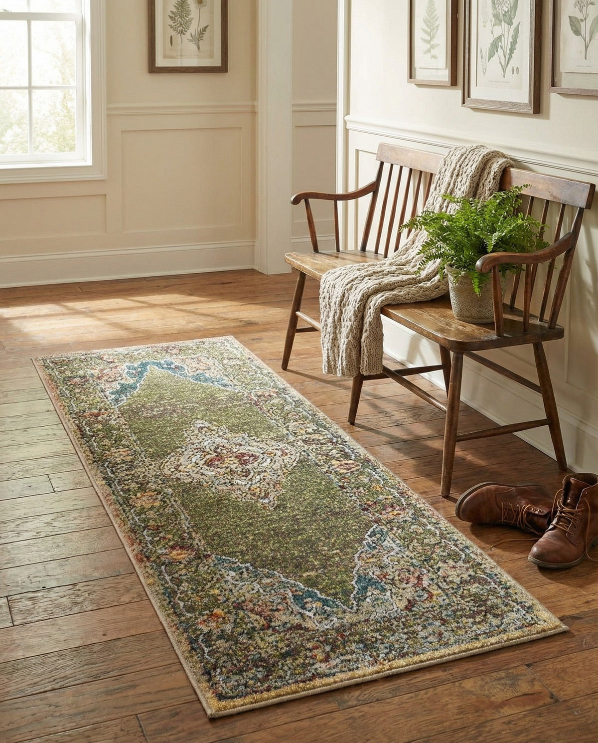 Savannah Soiree Collection Area Rug - Serengeti (Green) Runner Green  lifestyle 97