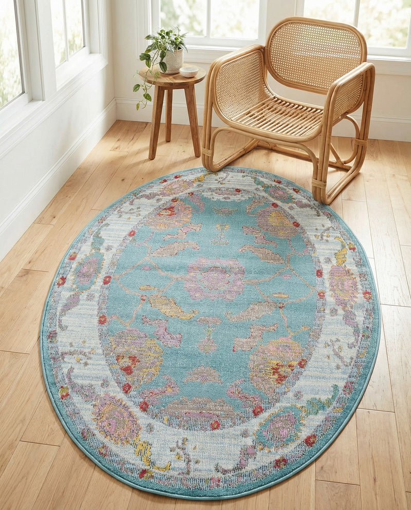 Arcadia Rugs Collection Area Rug - Eden (Aqua and Blue) Oval Aqua and Blue  lifestyle 77