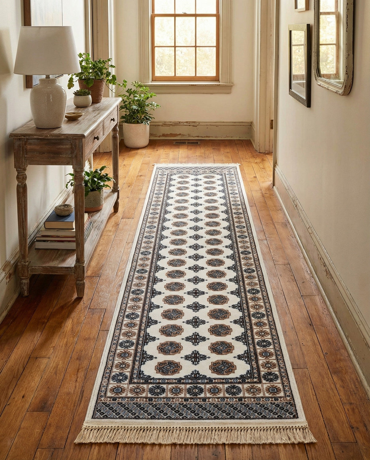 Samarkand Elegance Collection Area Rug -  Margilan (Ivory) Runner Ivory  lifestyle 73