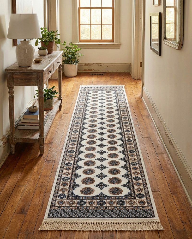 Samarkand Elegance Collection Area Rug -  Margilan (Ivory) Runner Ivory  lifestyle 73
