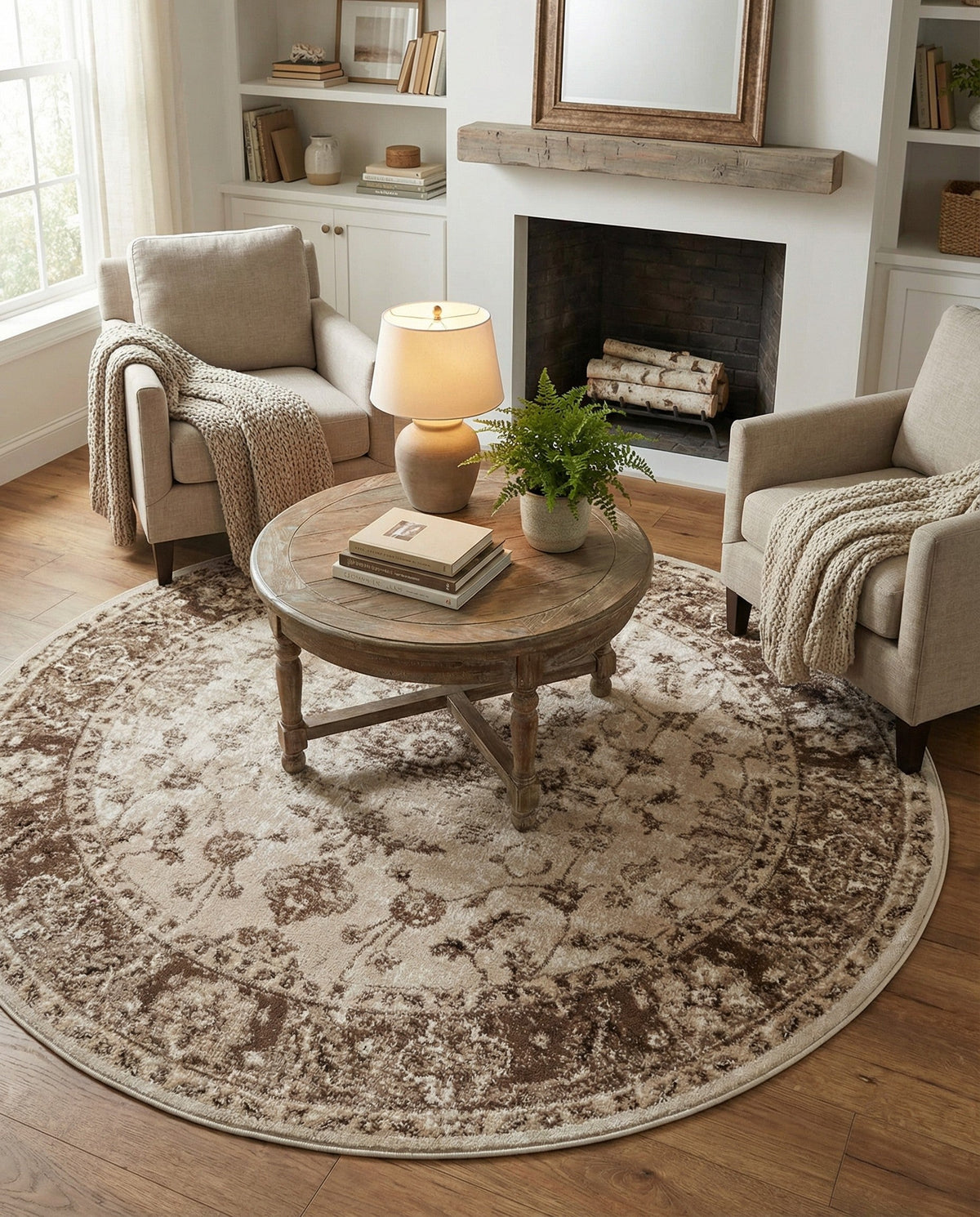 Andes Summit Collection Area Rug -  Aconcagua Round Cream  lifestyle 111