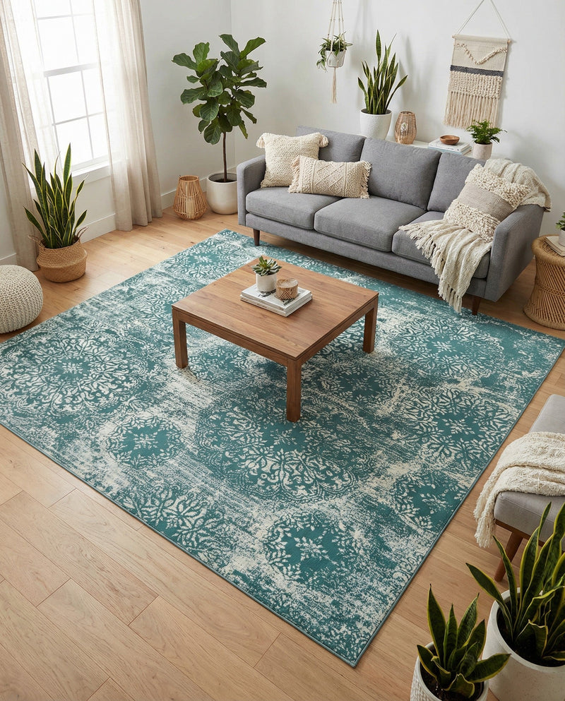 Riviera Elegance Collection Area Rug -  Monaco (Turquoise) Square Turquoise  lifestyle 39