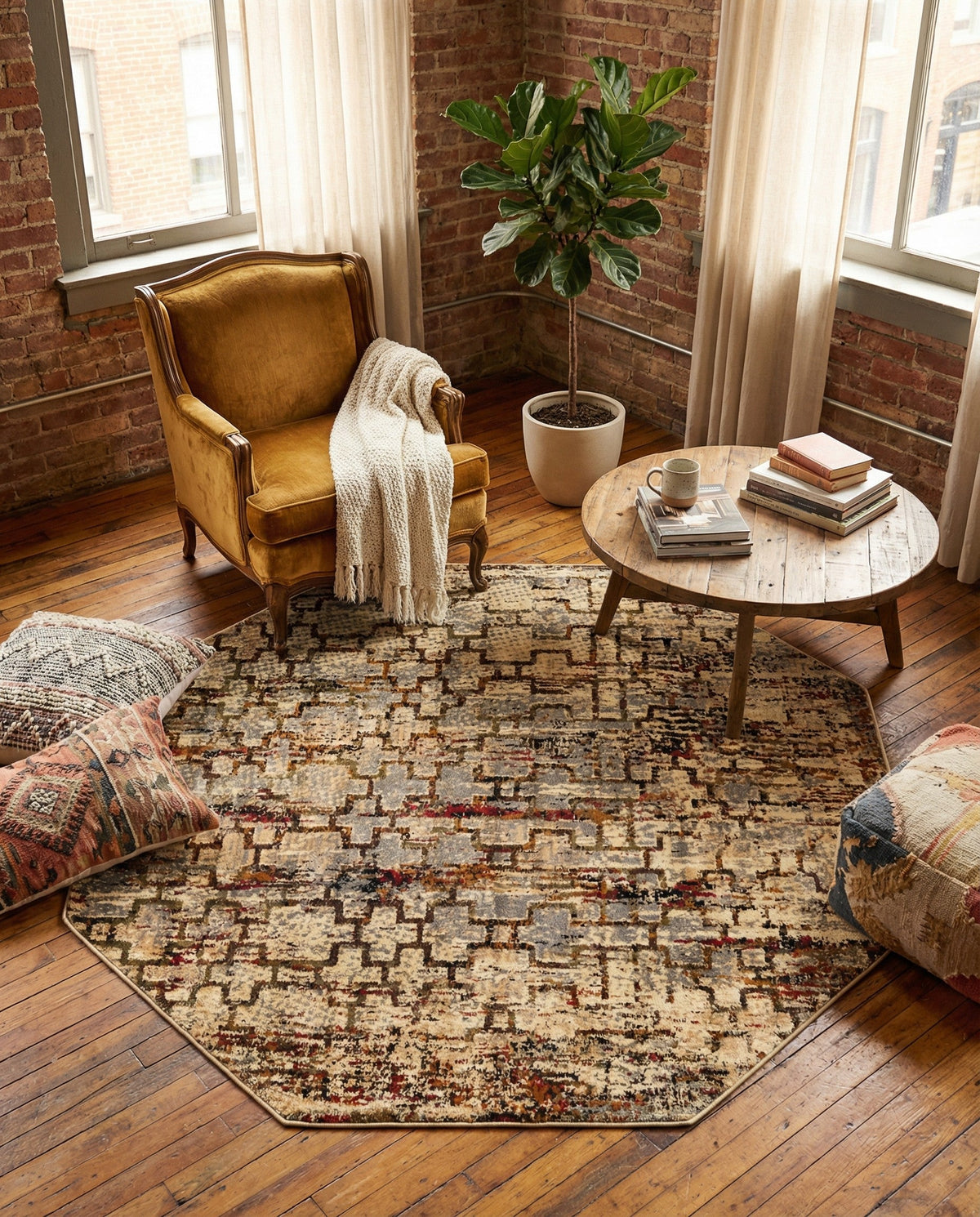 Neptune Elegance Collection Area Rug -  Proteus Octagon Beige Cream  lifestyle 107