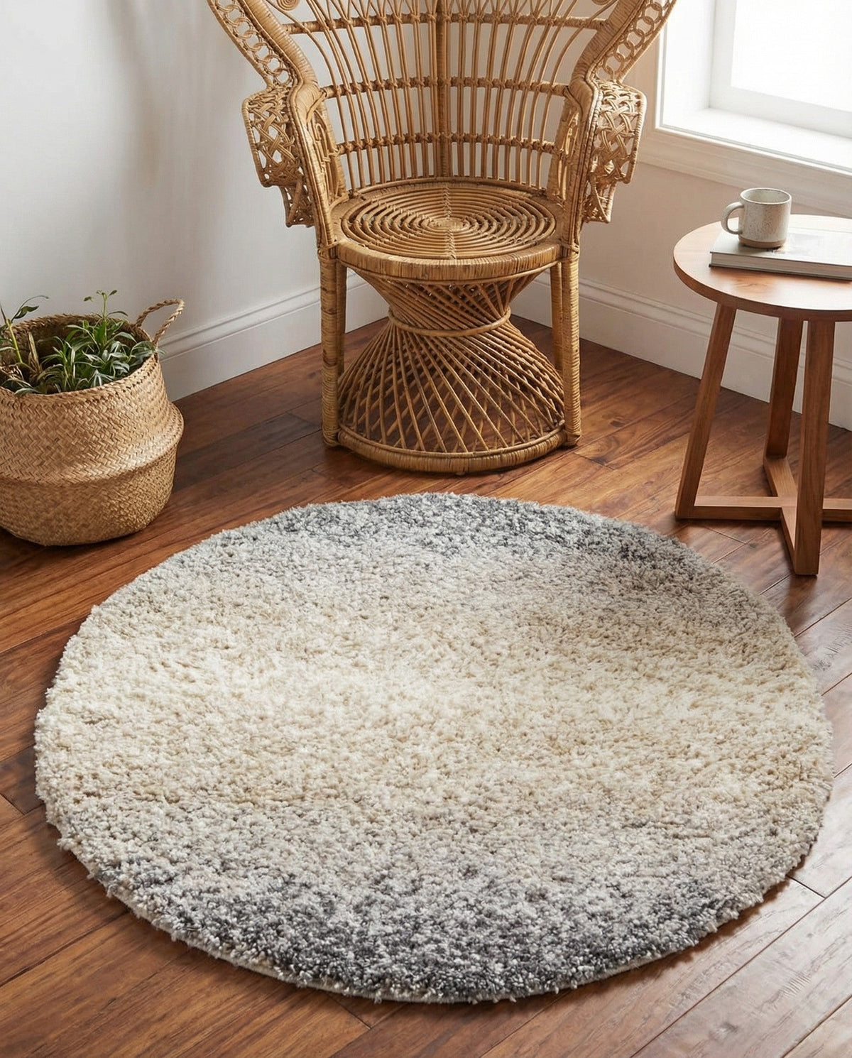 Cozy Cove Shag Collection Area Rug -  Lagoon Round Gray  lifestyle 90