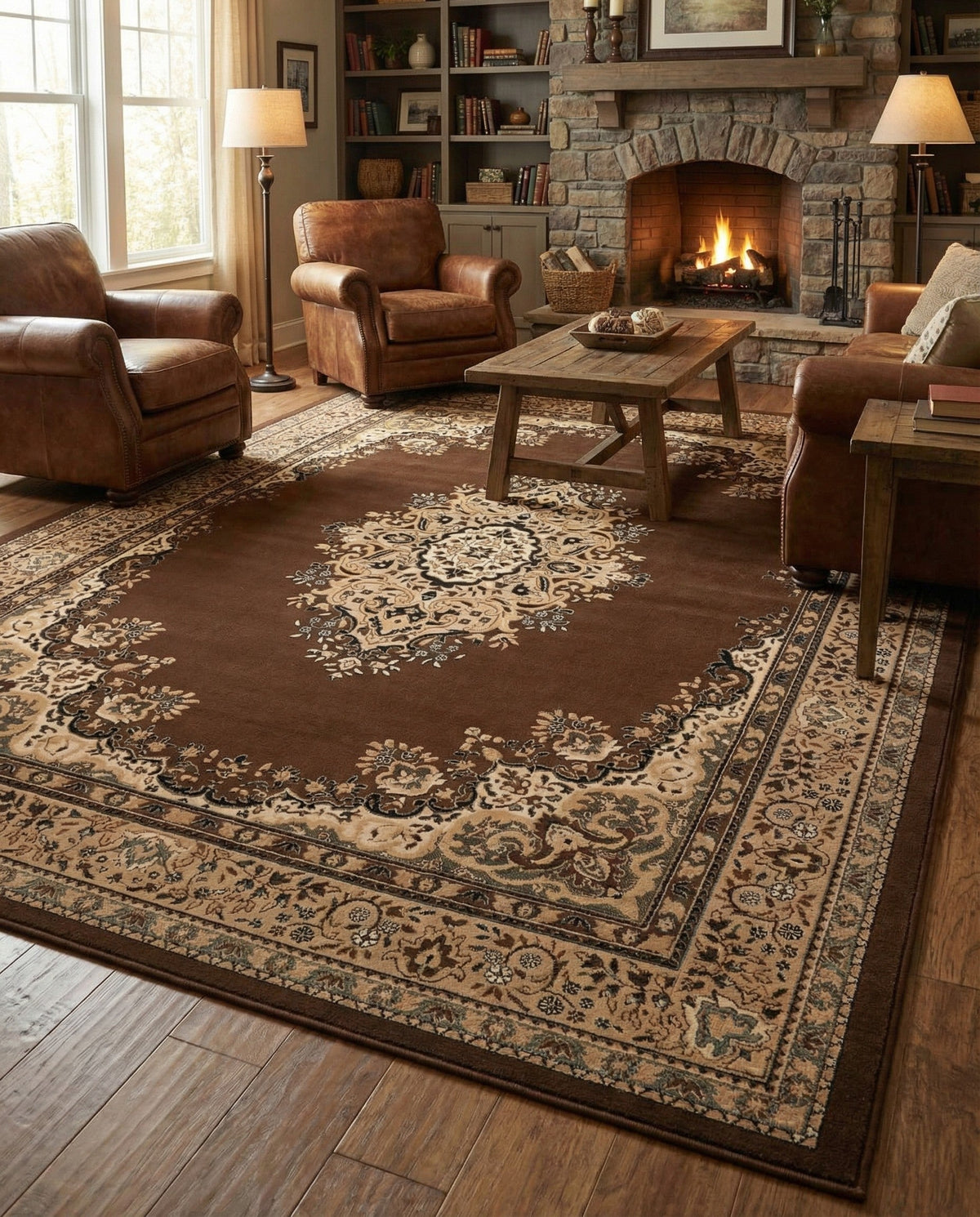 Tabriz Tapestry Collection Area Rug - Azerbaijan (Brown) Rectangle Brown  lifestyle 19