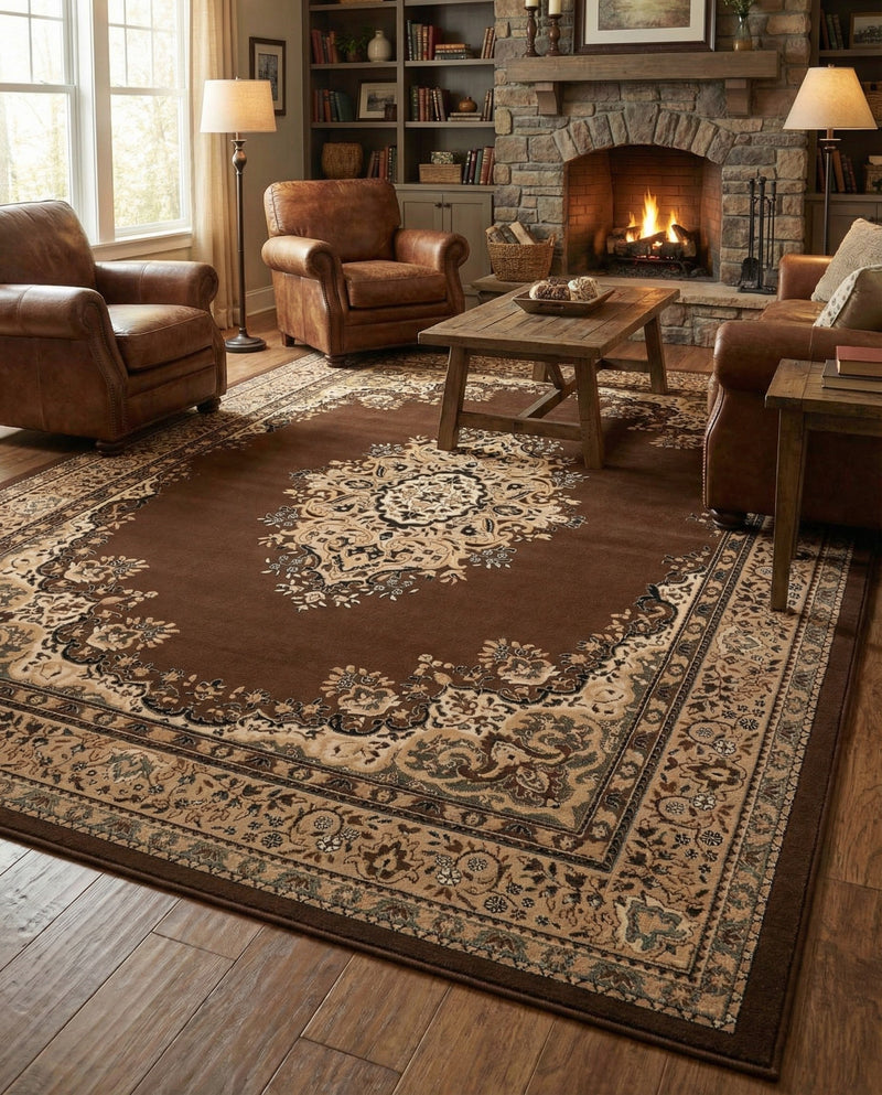 Tabriz Tapestry Collection Area Rug - Azerbaijan (Brown) Rectangle Brown  lifestyle 19