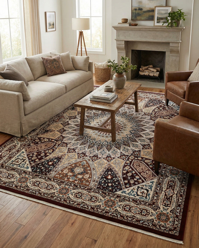 Persian Elegance Collection Area Rug -  Hamedan (Burgundy) Rectangle Burgundy  lifestyle 6