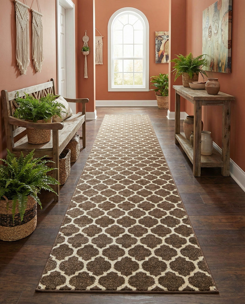 Lattice Gardens Collection Area Rug -  Bloomfield (Brown) Runner Brown  lifestyle 40