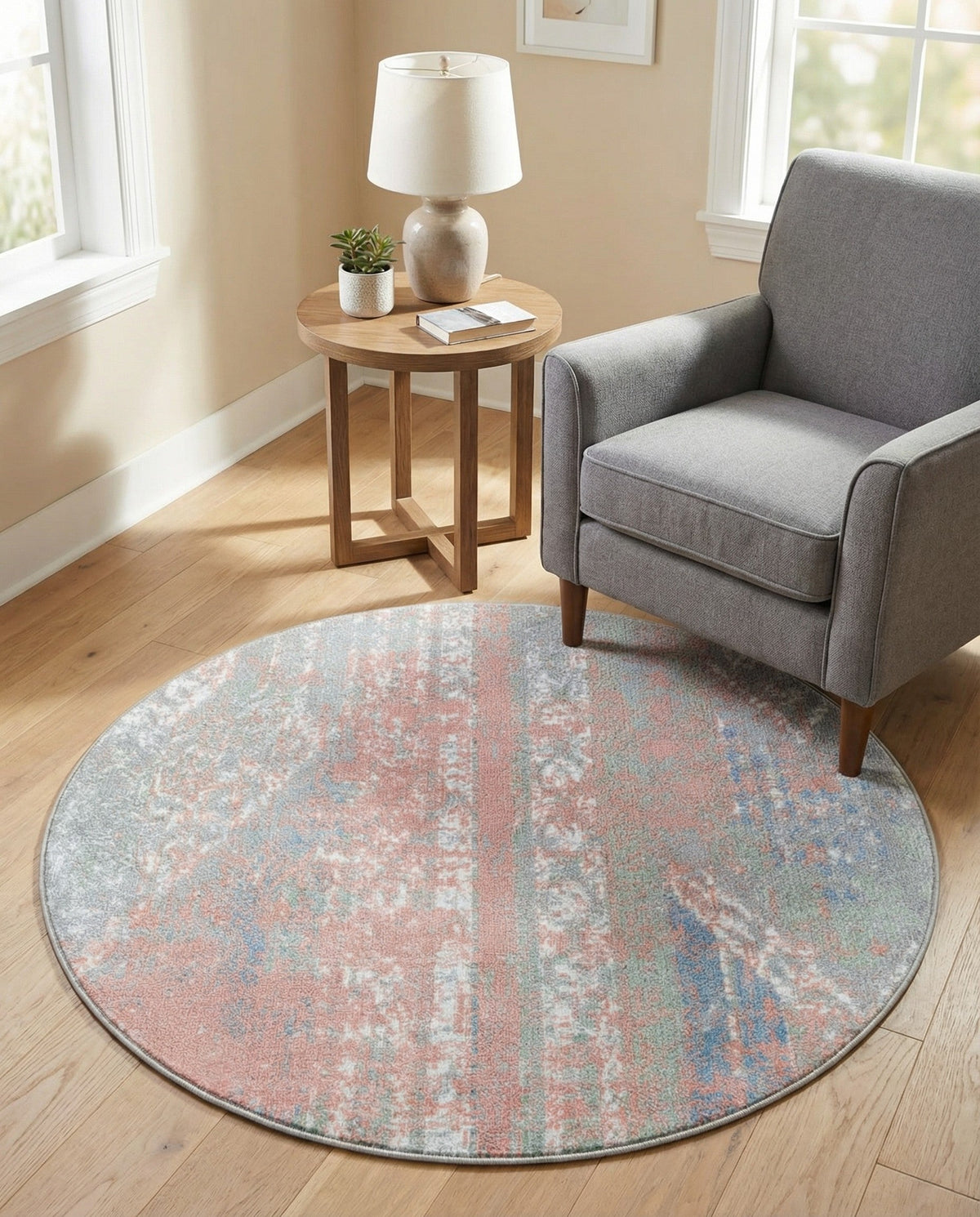 Aegean Elegance Washables Collection Area Rug -  Zakynthos Round Multi  lifestyle 129