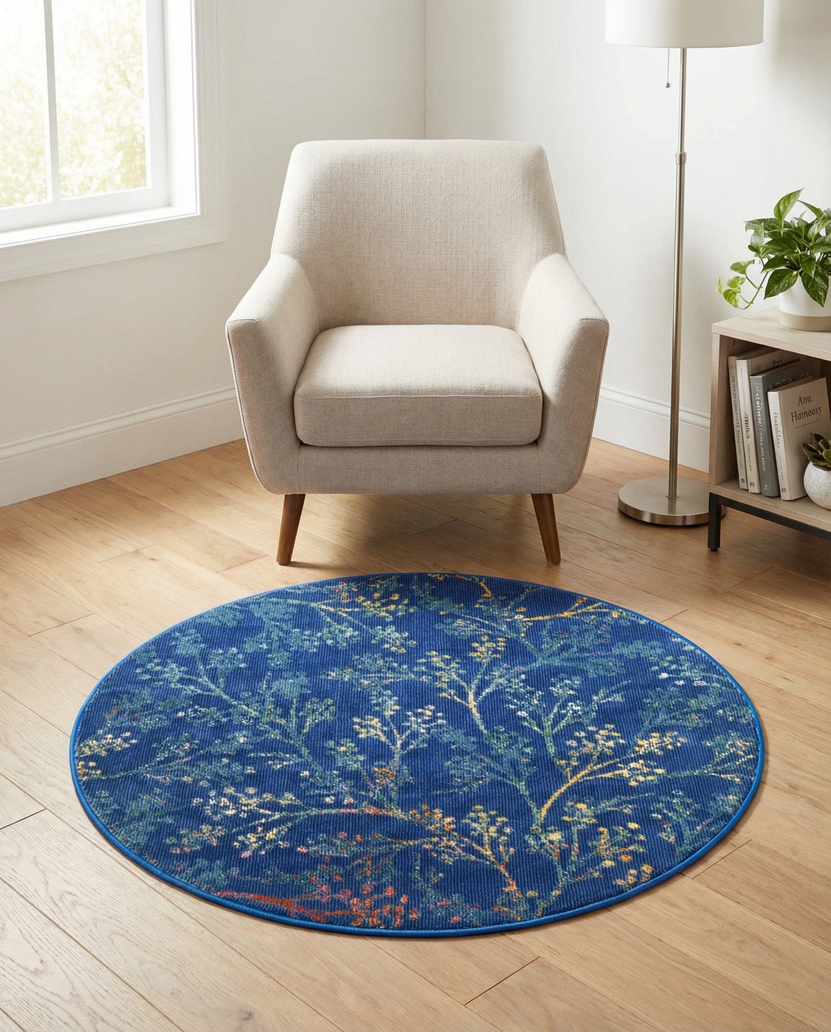 Meadow Breeze Collection Area Rug -  Sunbeam Round Blue  lifestyle 48