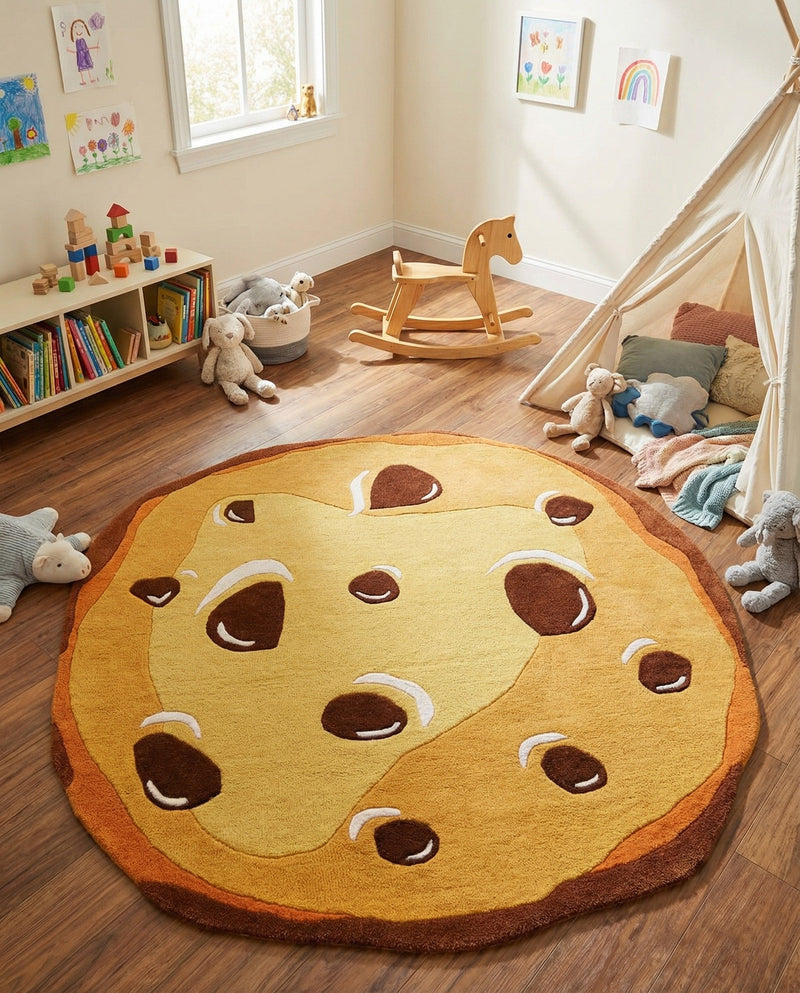 Whimsy Wonders Wool Collection Area Rug -  Lagoon Round Light Brown  lifestyle 9