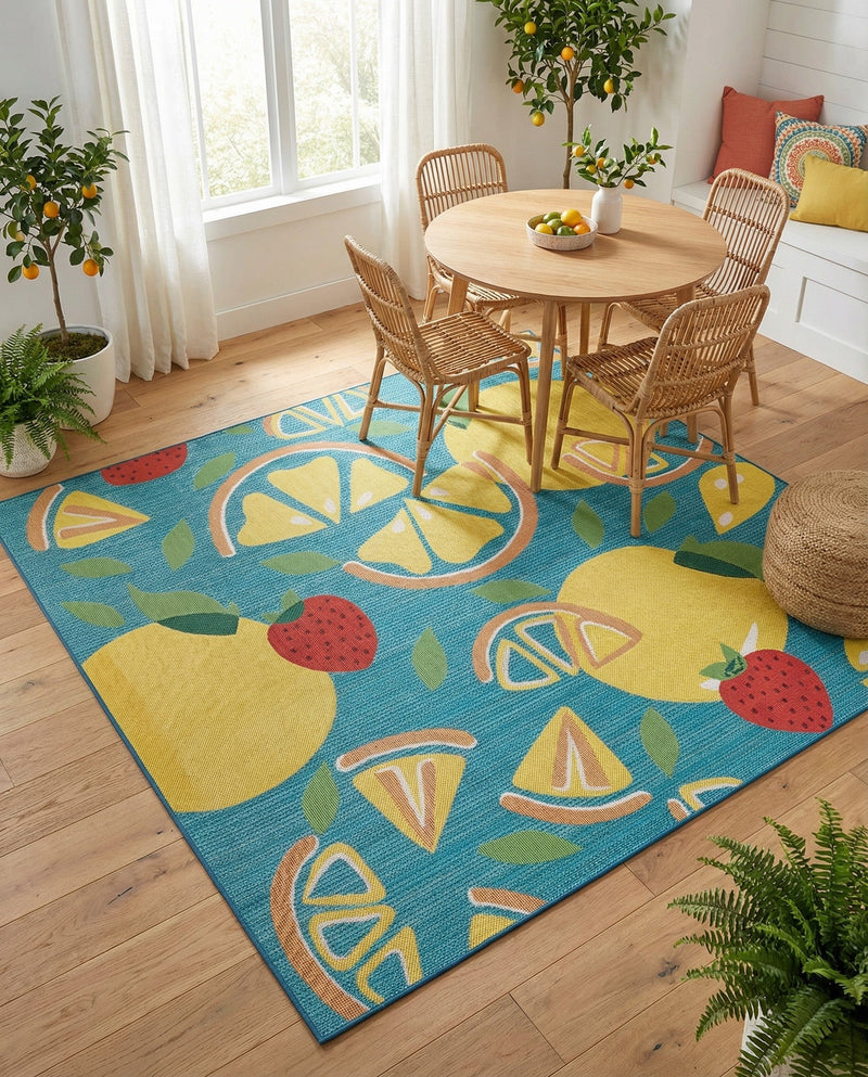 Coastal Terrace Collection Area Rug -  Cove Square Blue  lifestyle 54