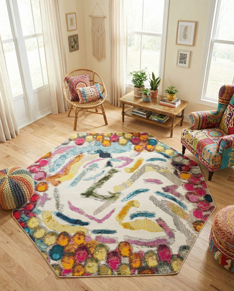 Colorburst Oasis Collection Area Rug -  Calypso Octagon Multi  lifestyle 69