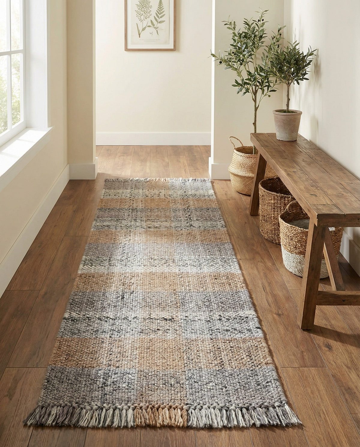Sustainable Grid Indoor-Outdoor Oasis Collection Area Rug - Savannah Runner Desert Gray  lifestyle 215
